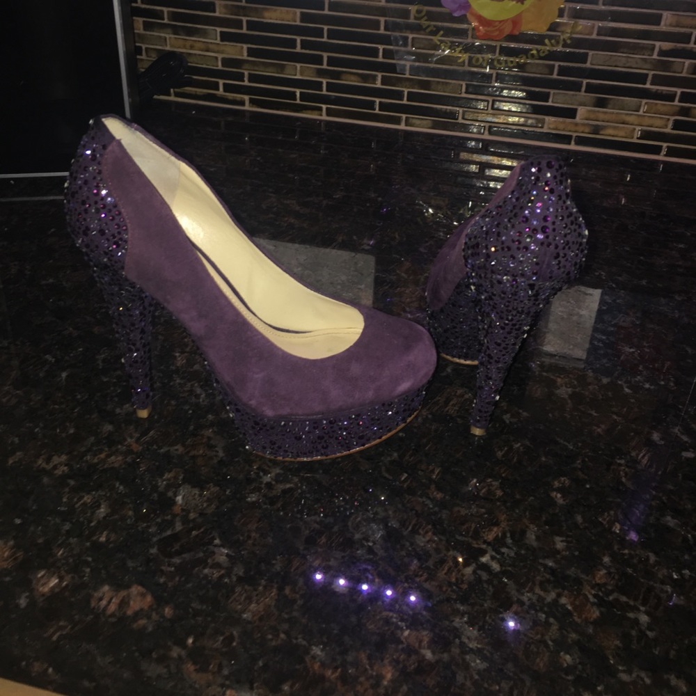 Purple heels with rhinestones
